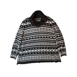 Fair Isle Black White Turtleneck Oversized Chunky Knit Cozy Sweater Plus 18/20